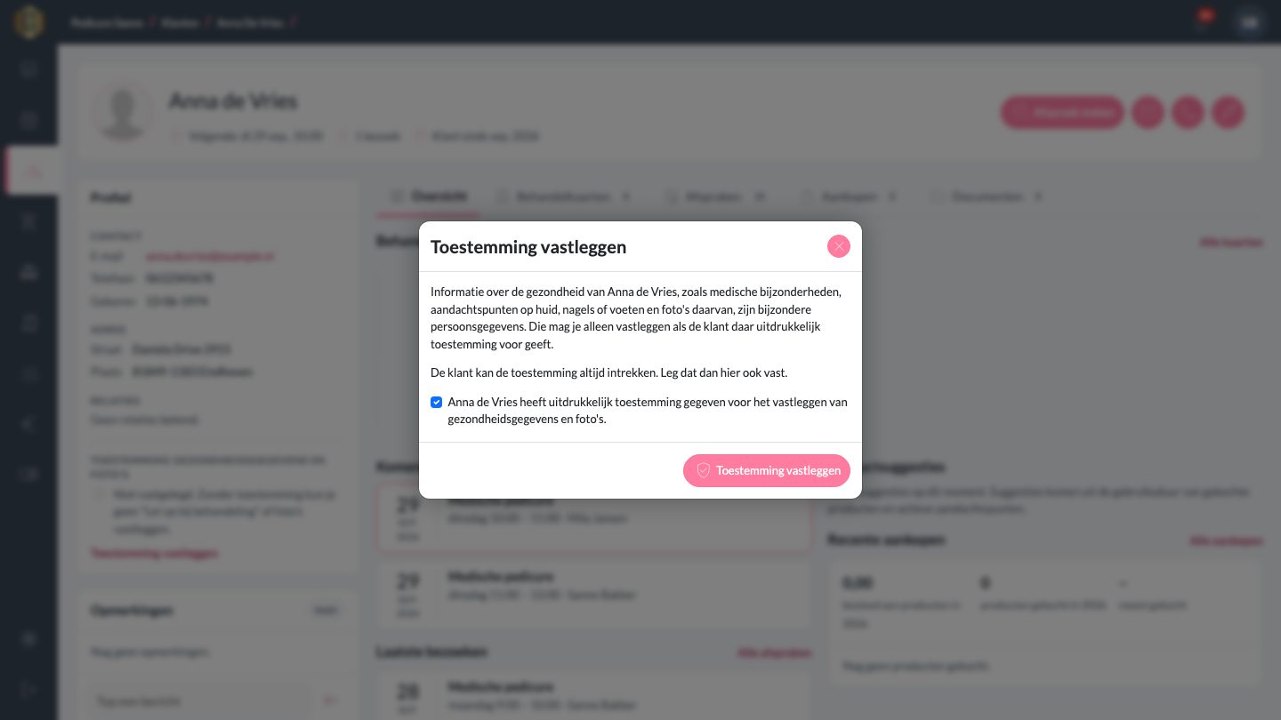 Toestemming voor gezondheidsgegevens vastleggen op de klantkaart